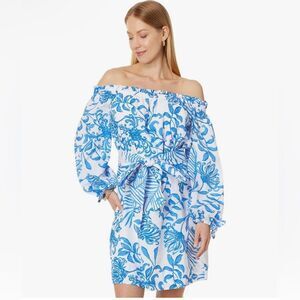 Lilly Pulitzer Jamielynn Off-The-Shoulder Dress Resort White Glisten in the Sun